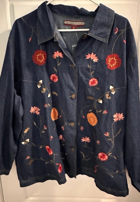 Tudor Court Embroidered Floral Denim Shirt/Jacket 3X Cottage Core Boho NWT