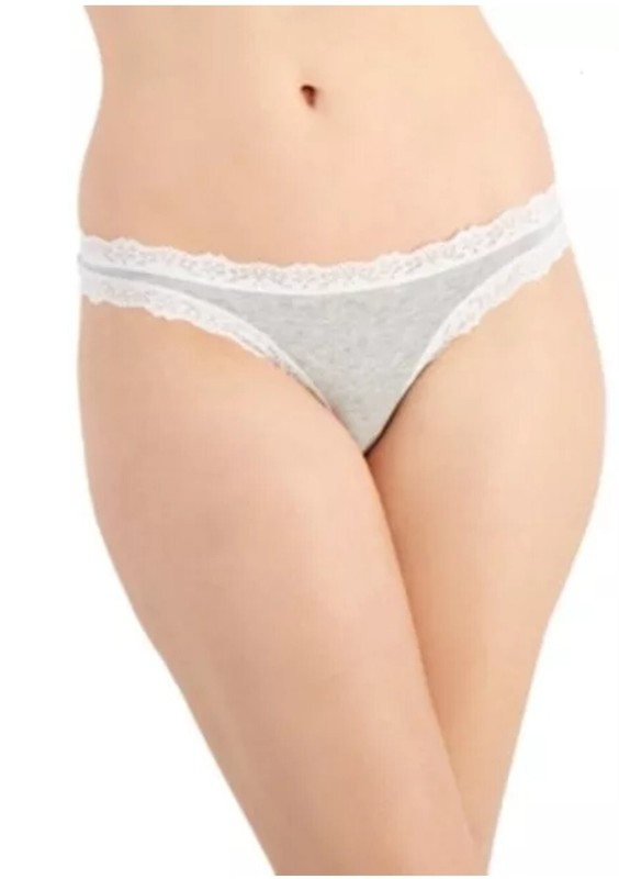 Jenni Women’s Lace-Trim Thong, Heather Grey, XL 95% Cotton