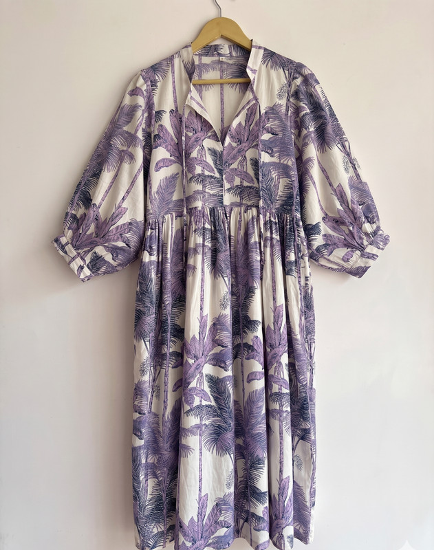 Cotton Dress for Women’s Floral Printed Ethnic Summer Dressing Gown (Purple)