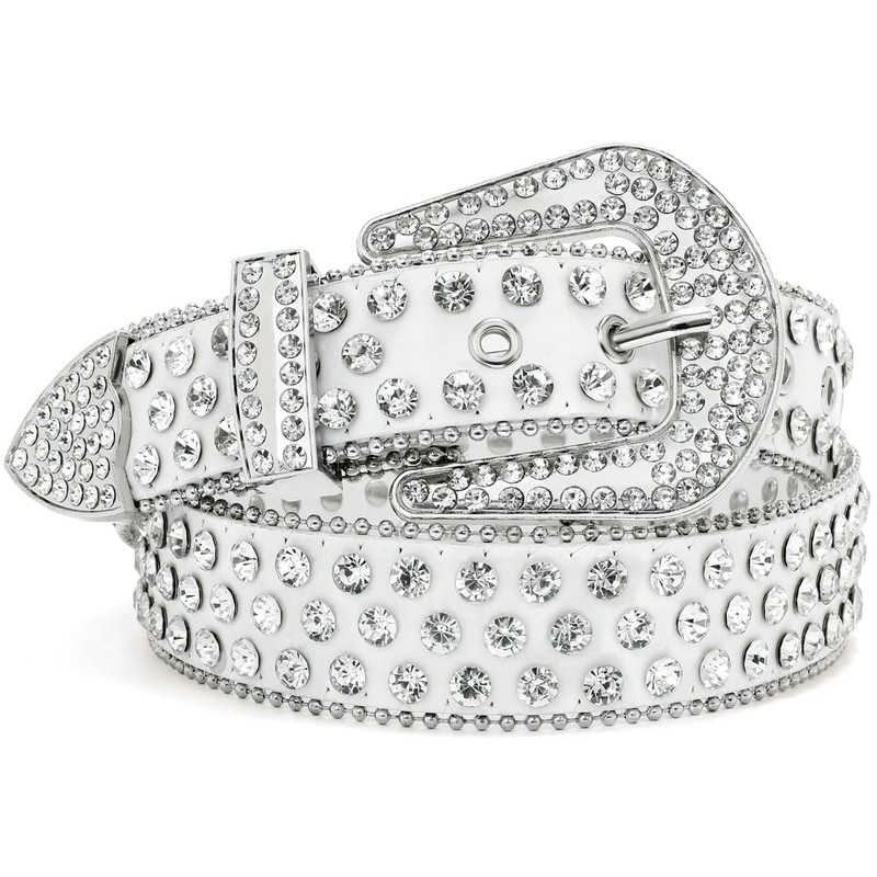 Rhinestone Belt for Men Women Western Cowboy Cowgirl Bling Studded Leather Be.