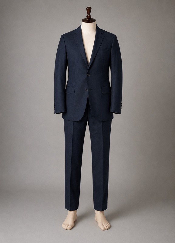 Lauren Ralph Lauren 2 Piece Suit 50R Navy Blue Birdseye Pleated Pants 46×28