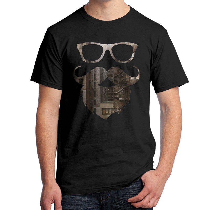 Hipster T-Shirt City Scene cut of a Hipster Glasses Mustache and Beard 2062