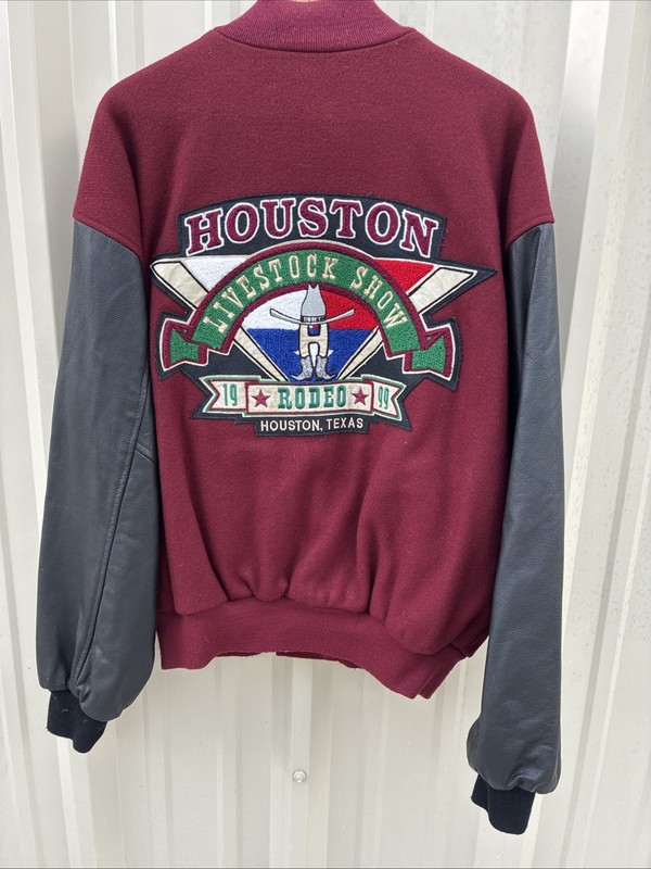 Vintage 1999 Houston Livestock Show And Rodeo Reliant Park Wool Leather Jacket gallery