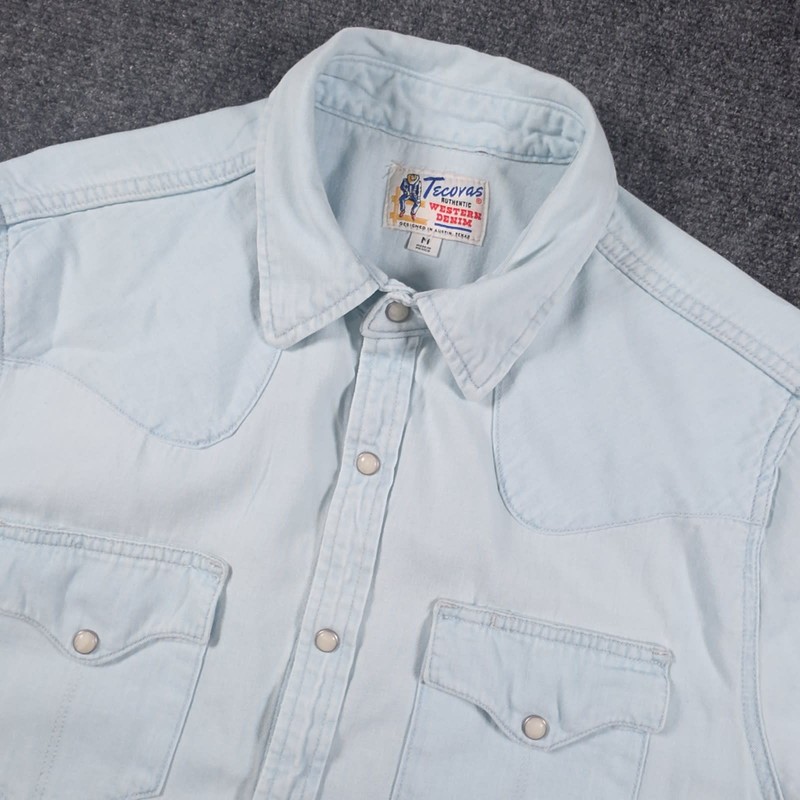 Tecovas Denim Shirt Mens M Ultra Light Blue Pearl Snaps Western Rodeo Cowboy