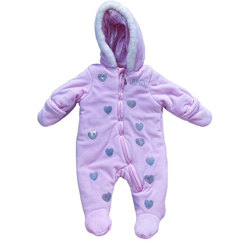 Juicy Couture Baby size 3 to 6 months Pink Hooded Zip Up One – Piece Soft Comfy