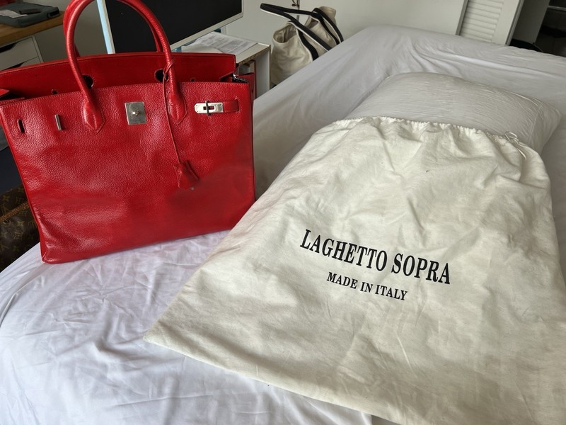 Italian Leather Designer-Style Bag – 40cm – Red