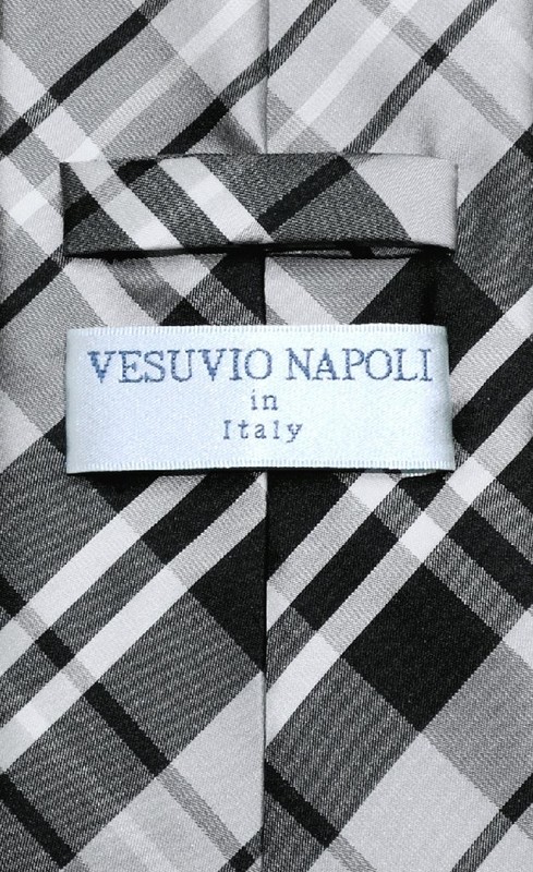 Vesuvio Napoli Black Gray White PLAID NeckTie and Handkerchief Matching Tie Set gallery