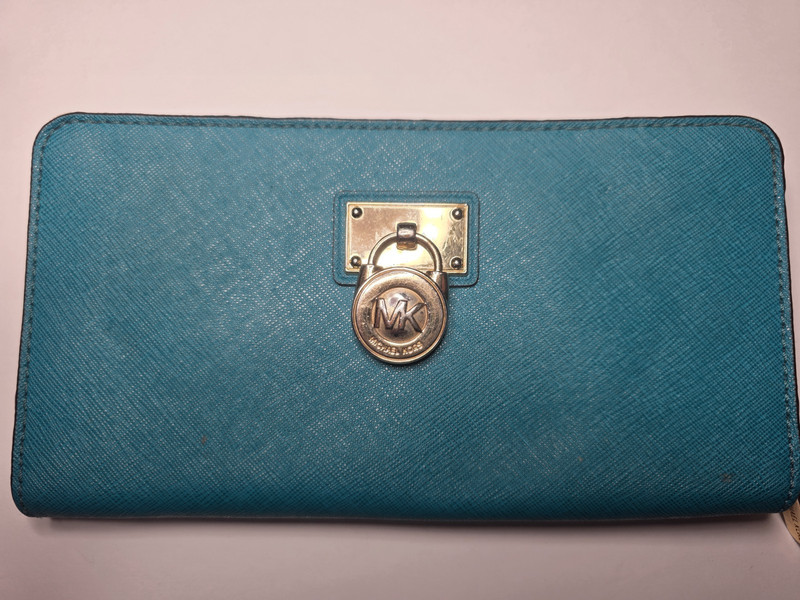 Michael Kors Blue Zip-Around Women’s Wallet, Solid Logo Accents, Credit Card