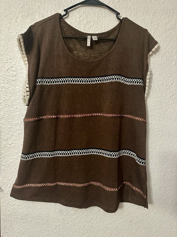 Cato Scoop Neck Cap Sleeve Knit Rayon Blend Striped Fringe Top XL