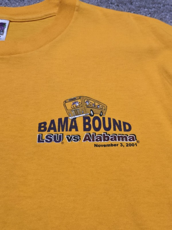 Vintage LSU Tigers 2001 Bama Bound T-Shirt Mens Large Double Sided Gold gallery