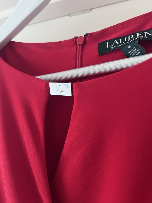 Chic LAUREN RALPH LAUREN Red Evening Occasion Cocktail Dress Silver Badge UK 8