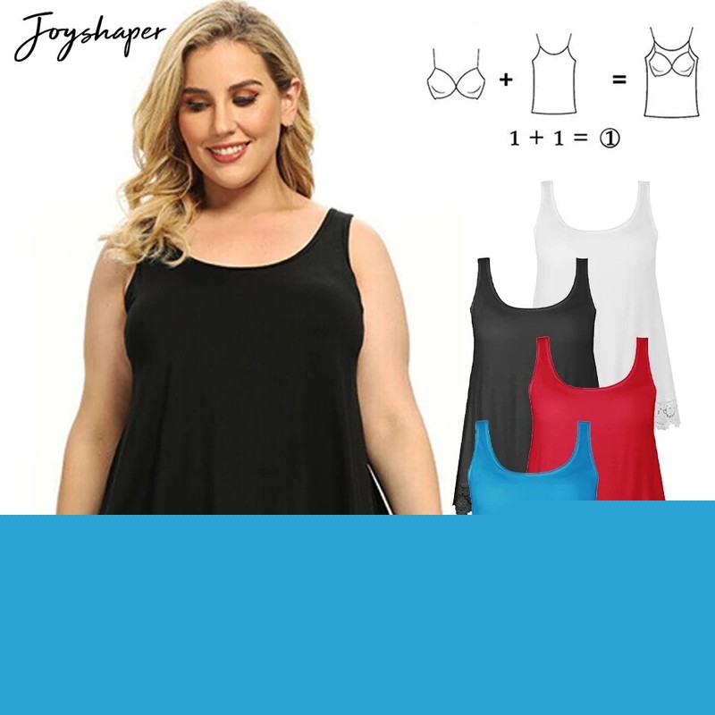 Womens Swing Lace Flowy Camisole with Built in Bra Tank Top Plus Size Loose Cami