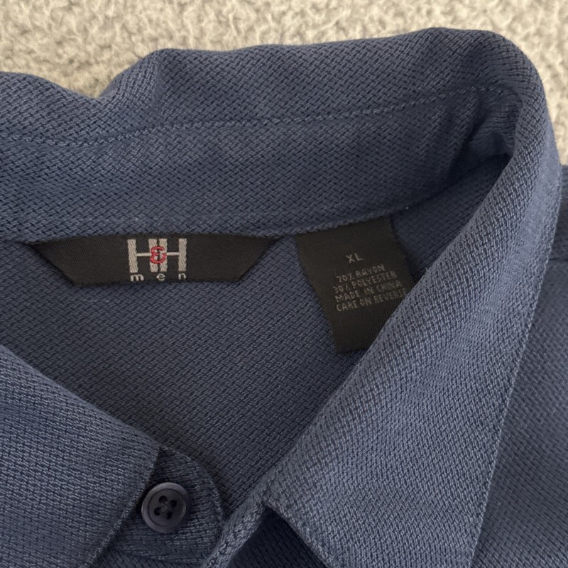 H&H Mens XL Blue Long Sleeve Button Up Shirt Rayon Polyester Blend Pocket gallery