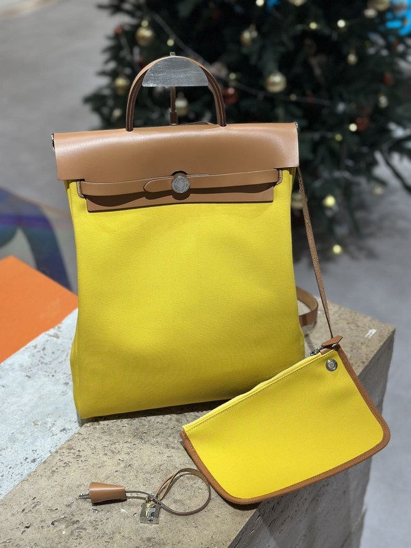 Hermes Herbag A Dos Backpack Gold 9R Lemon Yellow PHW D Stamp