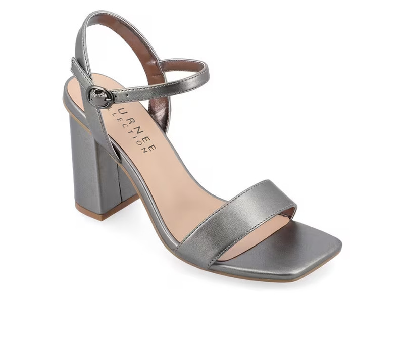 Journee Tivona Women Pewter Ankle Strap Heels Block Heel Size 9.5M New gallery