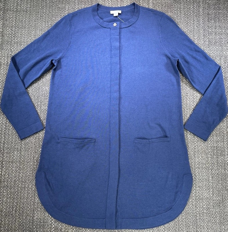 J Jill Longline Duster Cardigan Sweater Women’s Small Blue Wool Blend Career New