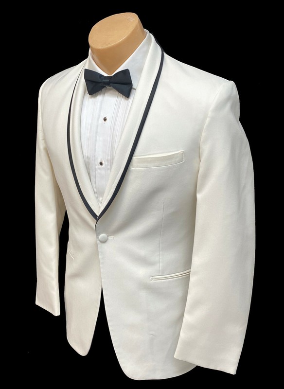 Men's Ike Behar Ivory Tuxedo Jacket Slim Fit Shawl Lapels with Black Satin Trim gallery