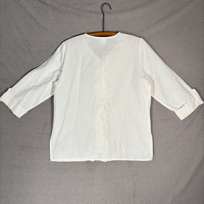 Hot Cotton Top Womens M Linen Cotton Blend V Neck 3/4 Sleeve Button Front Blouse gallery
