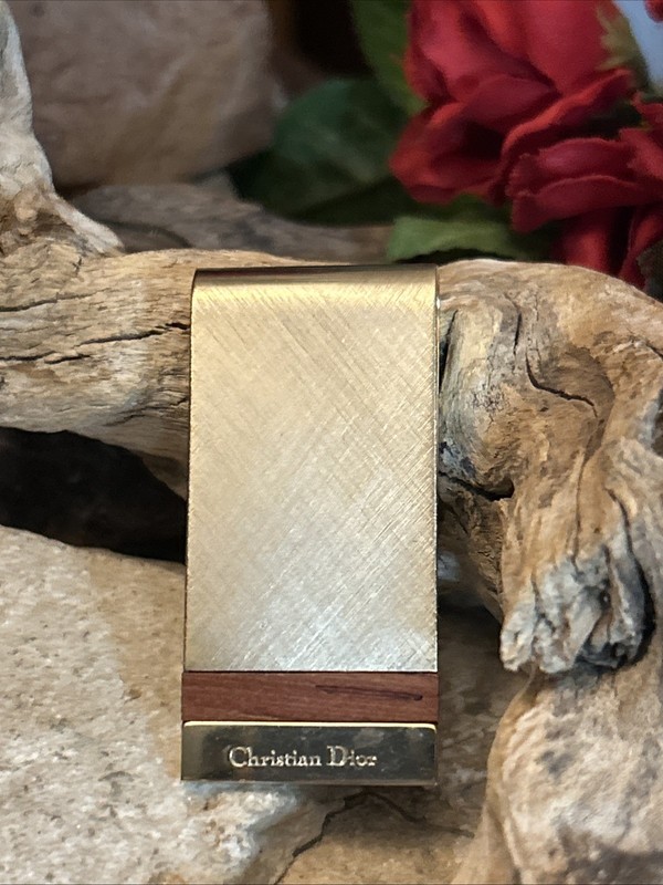 49. Dior Gold Brushed/Mirrored Tone Wooden Accent Money Clip 24.5g, 46mm x 22mm