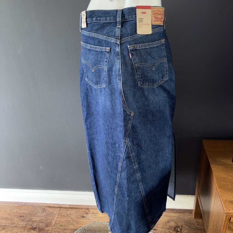Levi's Iconic Long Skirt Size W28 Mid Rise Mid Blue Side Slit BNWT RRP £100 gallery