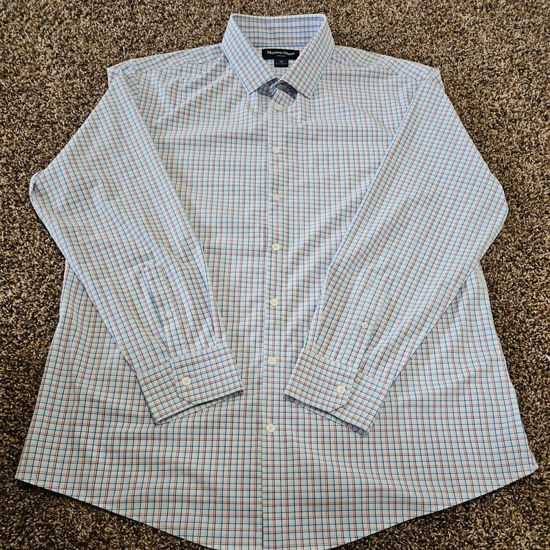 Mizzen Main Shirt Mens Large Leeward Trim Fit Gingham Stretch Long Sleeve Blue