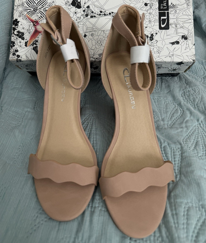 CL by Laundry Women’s Taupe Open Toe Wedge Heel Ankle Strap Buckle US 7 NIB