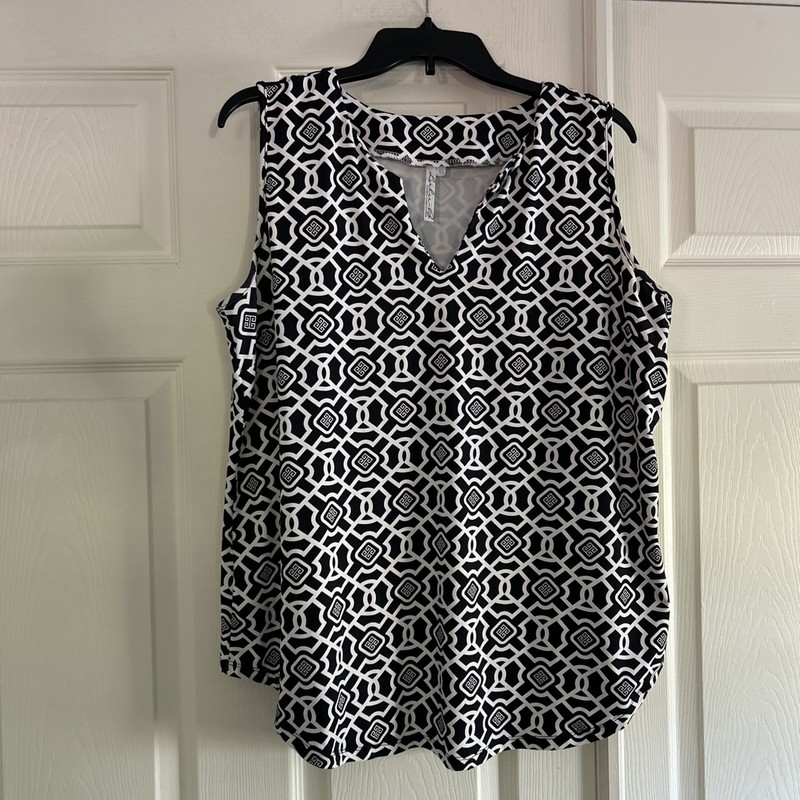 Lulu B Women's Notch Sleeveless Top Size XL Black/White/Silver UPF50+