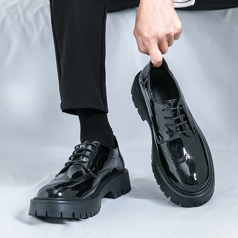 British Men’s Platform Wing Tip Carved Dress Formal Wedding Shoes Shiny Leather