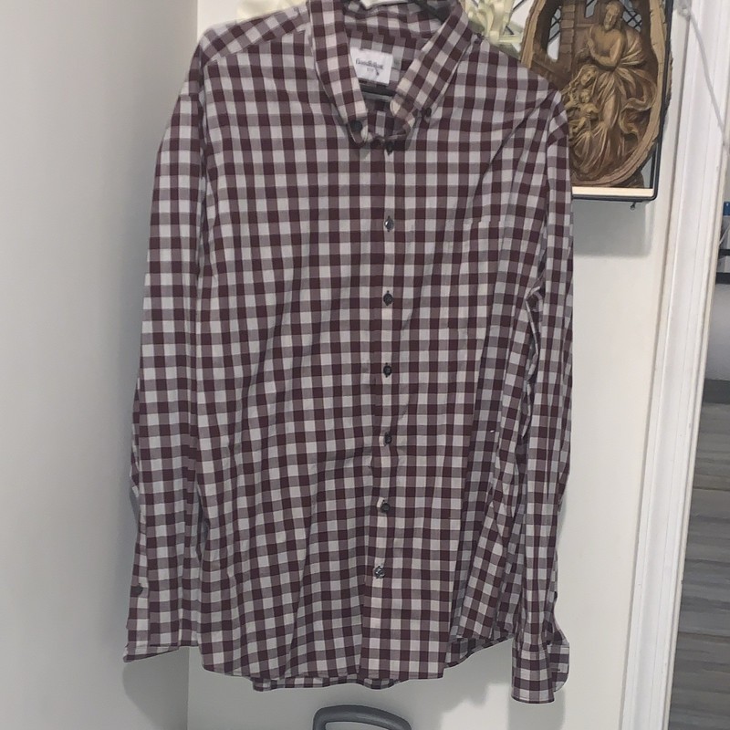 Goodfellow & Co Men’s Slim Fit 2XL Burgundy/White Check L/S Button-Down Shirt