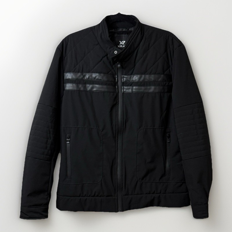 XRAY Jeans Biker Moto Jacket Lined Black Mens Sz M Full Zip Bomber Mock Neck