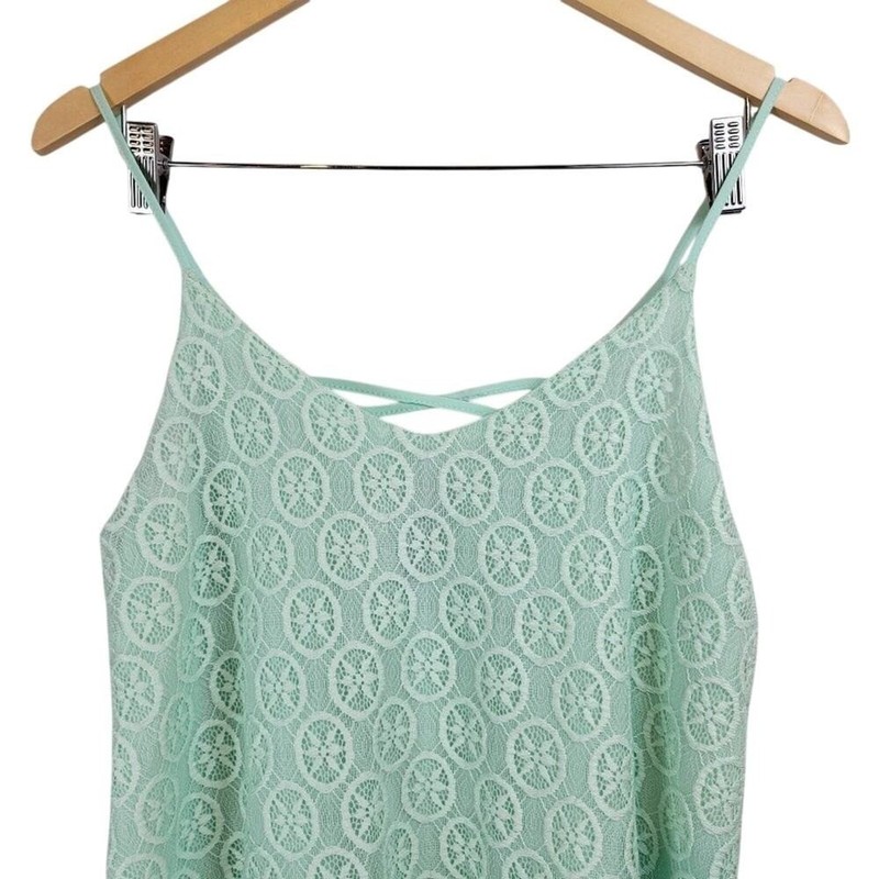 Alya Womens Small Mint Green Lace Layered Cami Spaghetti Strap Top gallery