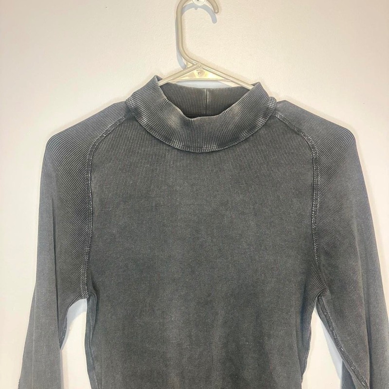 We The Free Free People Mock Neck Ribbed Long Sleeve Top Grey Mineral Wash Large