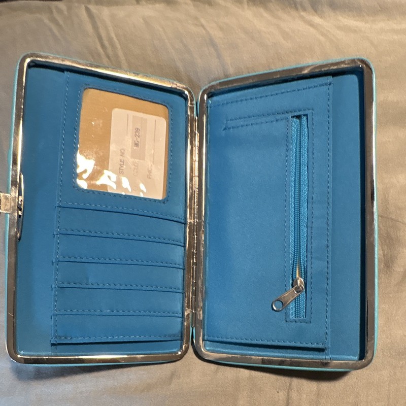 Women’s Black & White Animal Print Folding Wallet, Blue Interior, Zipper Coin gallery