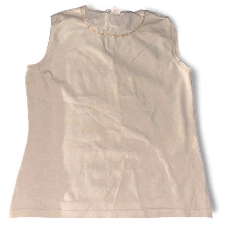 Petite Sophisticate Silk Nylon Stretch Knit Sequin Tank Top Beige S Petite