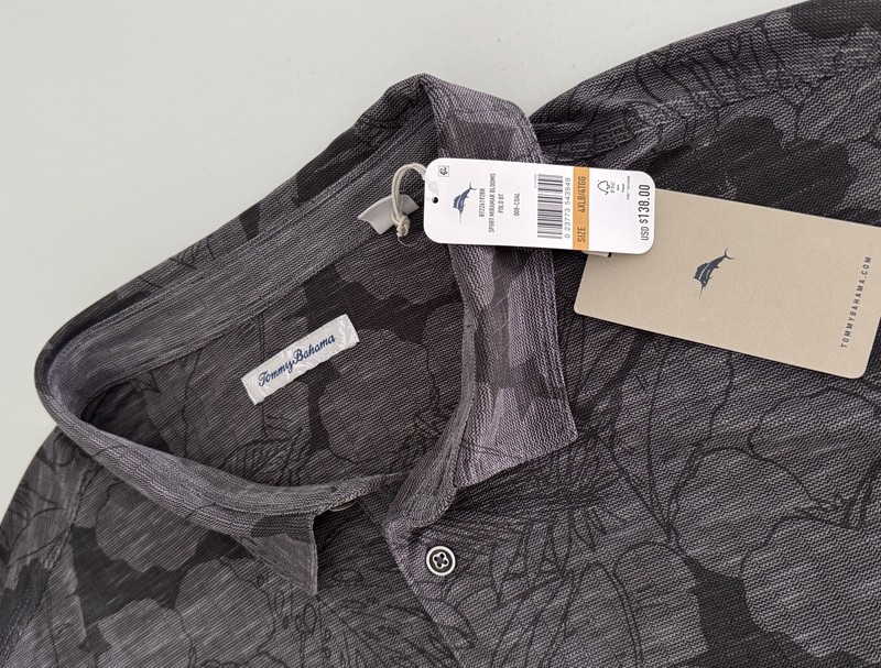 NWT Tommy Bahama Men Big Tall Sport Miramar Polo Top 4XLB Grey Black Coal F8 gallery