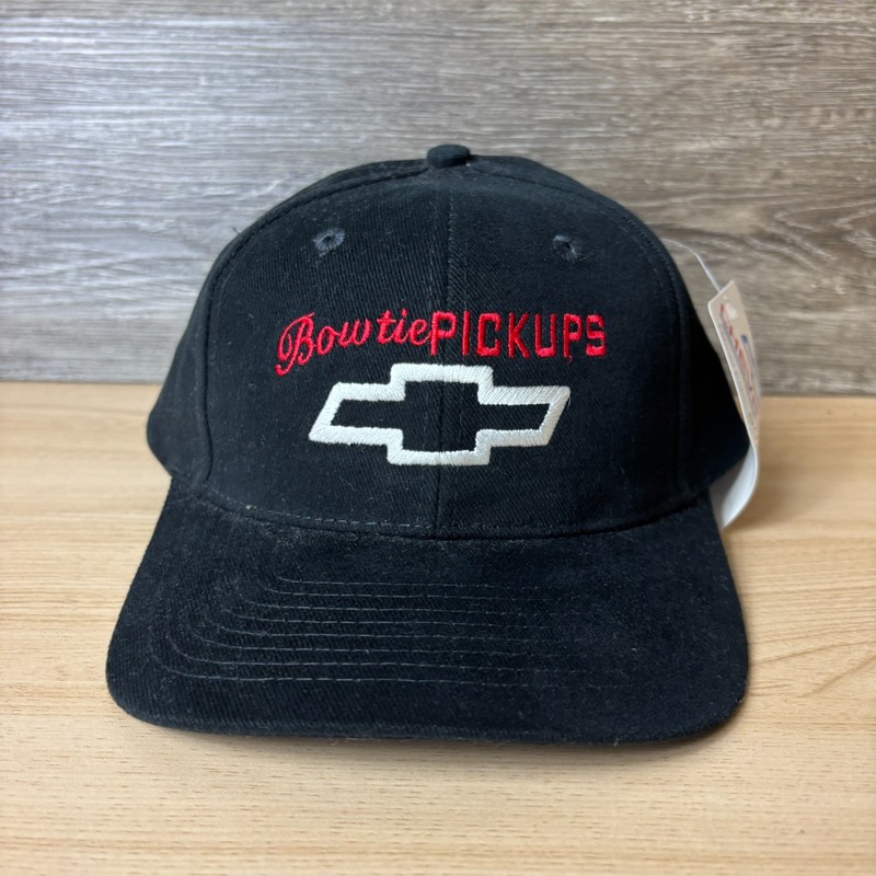 Vintage Chevrolet Hat Cap Strap Back Black Chevy Bow Tie Trucks Embroidered NWT