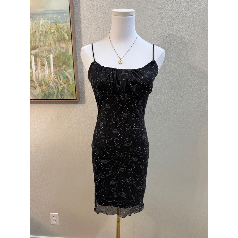 Ultra Flirt Celestial Mesh Slip Dress Moon & Star Print Size S