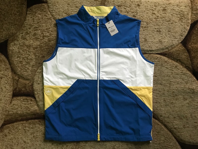 Peter Millar Crown Lightweight Full Zip Vest Mens Large Blue White Yellow NWT