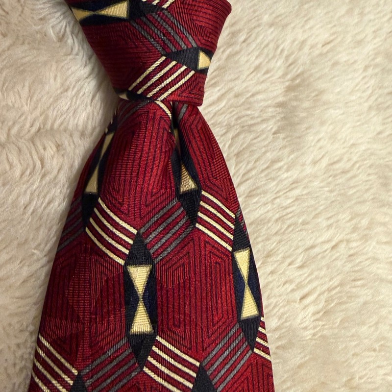 Brandini Red with Black White & Silver Geometric Woven Silk Tie 57 x 4″