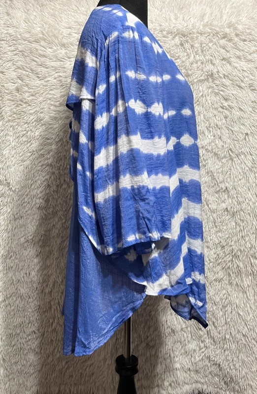 Catherines Cardigan Womens 2X Blue Knit Tie Dye Open Kimono Asymmetrical Sweater gallery