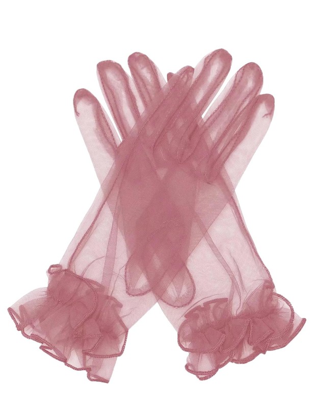 Women’s Short Mesh Gloves Ruffled Tulle Wedding Party Gloves Short Prom Eveni…