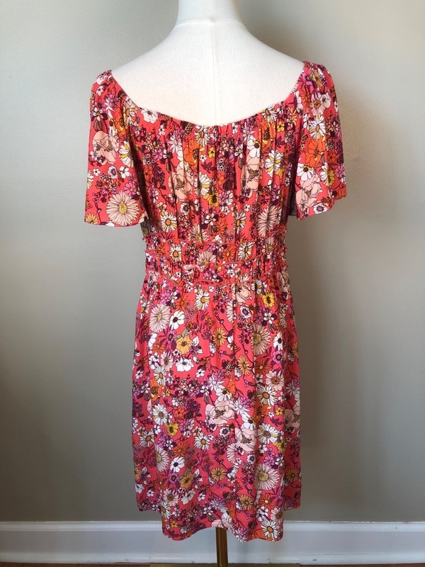 NWT Rewind Red Pink Floral Flutter Sleeve Mini Dress Cottagecore Whimsical Sz L
