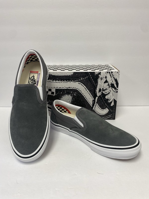 Vans M 13 SKATE Slip On Shoes Pewter Gray Suede Pop Cush Sole Dura Cap New! gallery