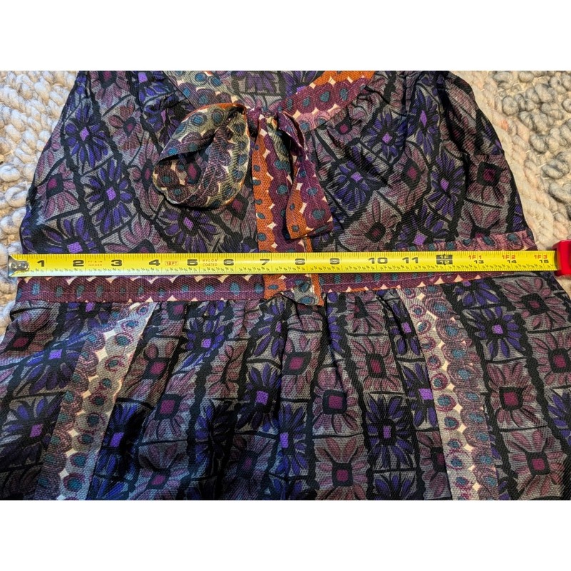 Plenty by Tracy Reese Silk Wool Blend Tie Neck Dress Purple Floral Geometric 6 gallery