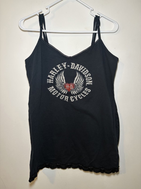 Harley-Davidson Women’s Black V-Neck Spaghetti Strap Lace Graphic Cami XL