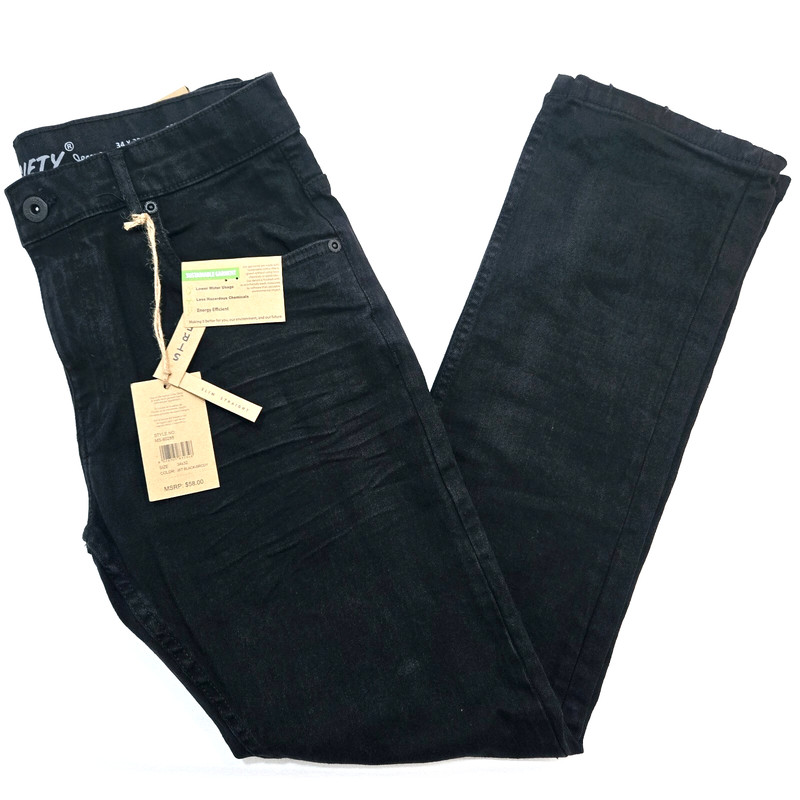 M.Society Men’s Jeans Stretch Slim Straight Jet Black Classic Plain Style Denim