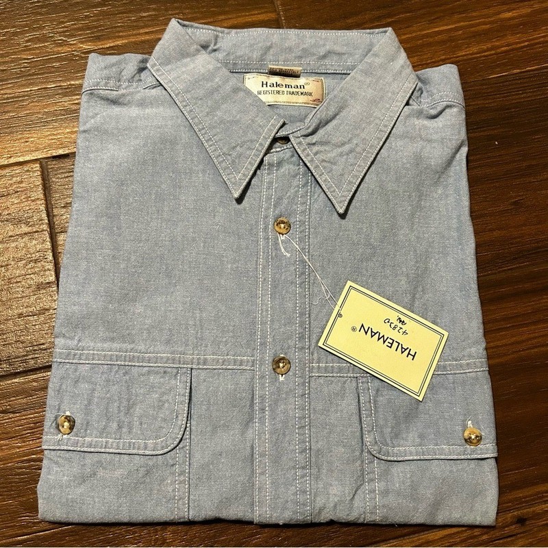 Haleman NWT Men’s Short Sleeve Denim Like Blue Button Down Shirt 100% Cotton XL