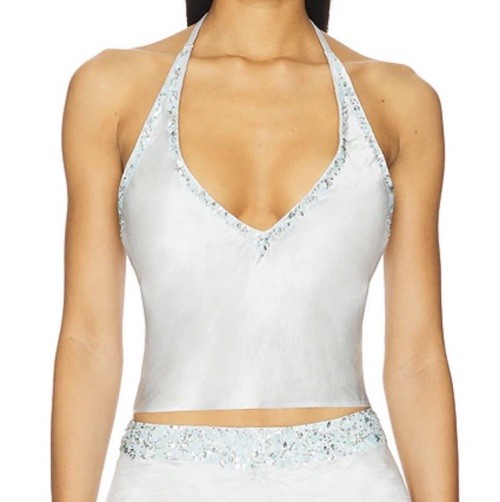 NWT! ASTA RESORT x REVOLVE Marina Hand Beaded Top in Ice Blue Small $300!!