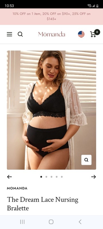 Momanda Black Lace Nursing Bra Wireless 38C Lightly Padded Maternity