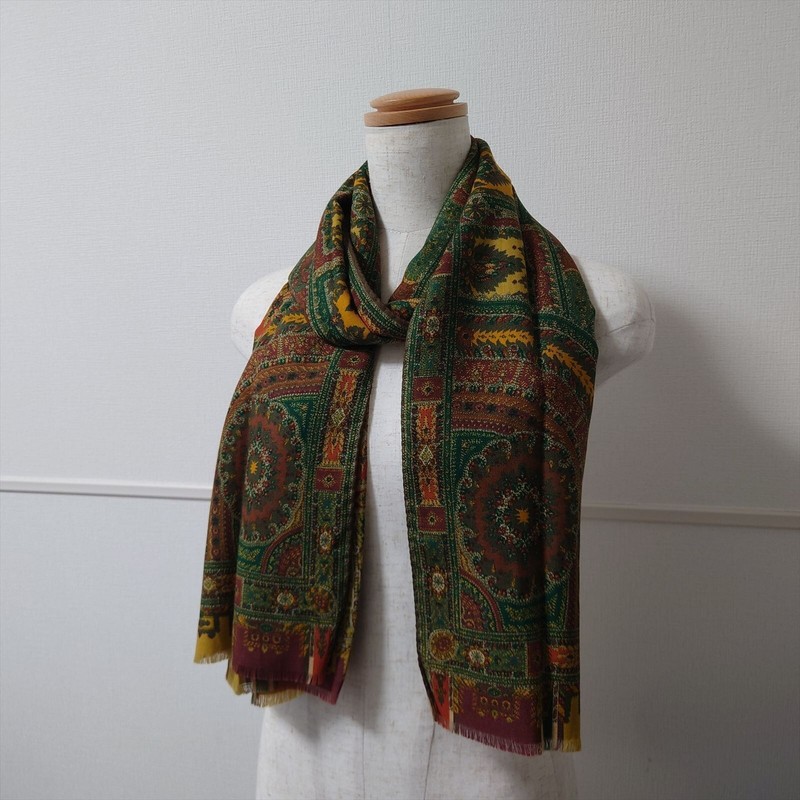 ETRO scarf shawl 160cm 62″ 60cm 23″ rectangle wool silk green gallery